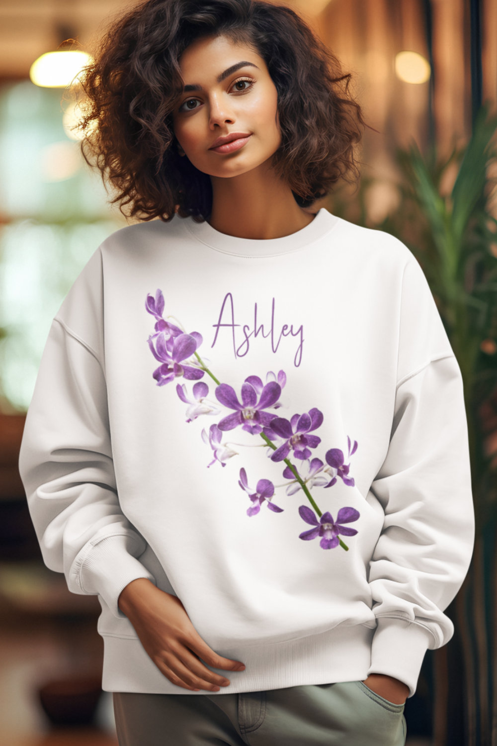Personalized purple dendrobium orchid design
